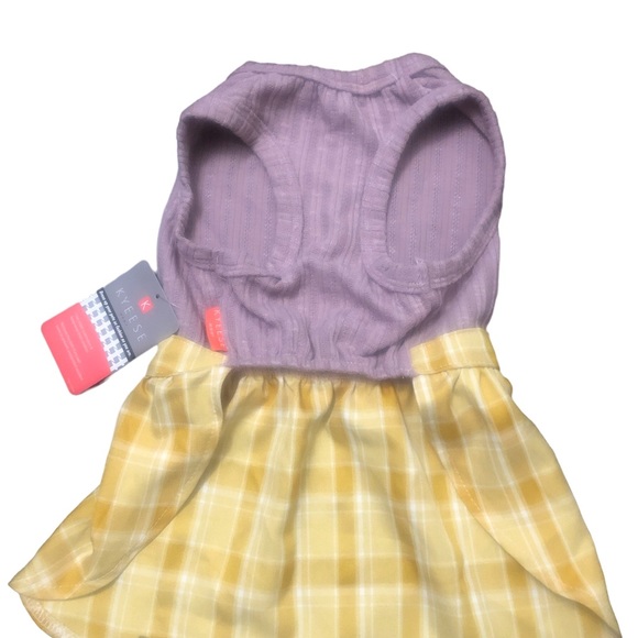 XL Dog knitted dress with bow Purple Top Yellow Plaid bottom - Picture 2 of 6